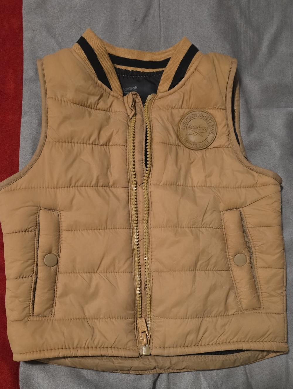 Reebok Kids Quilted Vest in Tan with Black Trim